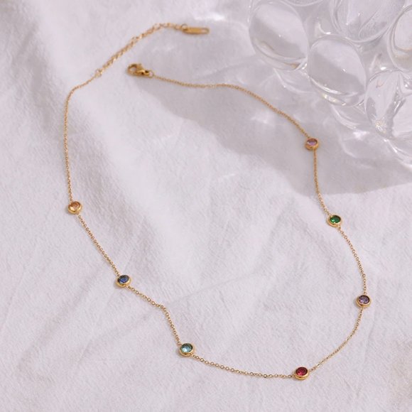 Jewelry - NEW 18K Gold Plated Multi Color Gemstone Necklace